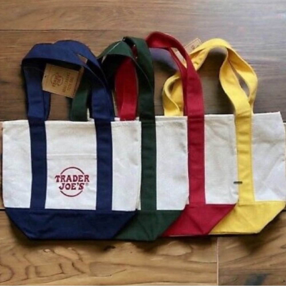 Trader Joe's Mini Canvas Tote Bag Set - Blue, Green, Red, Yellow
